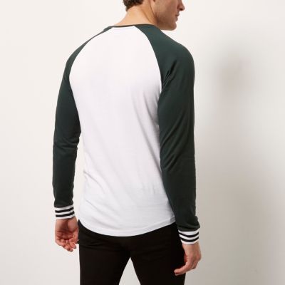 White and green chest print baseball top